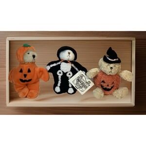Vintage GANZ‎ Wee Bear Loveable Skeleton And Pumpkinhead + Plush Pumpkin Bear